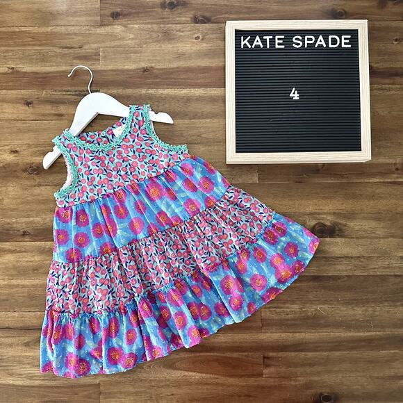 Kate Spade New York Floral Chiffon Trapeze Sleeveless Dress Pink Green Blue 4 - Picture 1 of 9